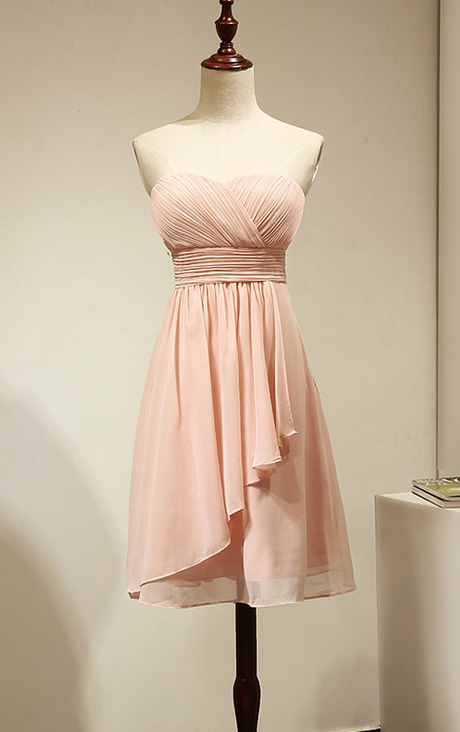 Light Pink Bridesmaid Dress With Ruching Detail, Fashionable Sweetheart Bridesmaid Gowns, Short Chiffon Bridesmaid Dress
