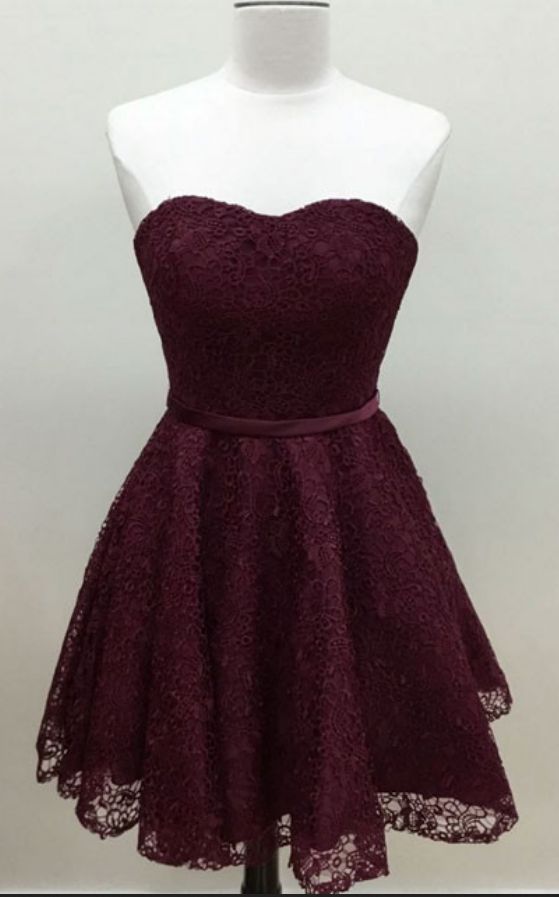 Sweetheart Burgundy Lace Homecoming Dress,short Prom Dress With Sash,a Line Homecoming Dresses