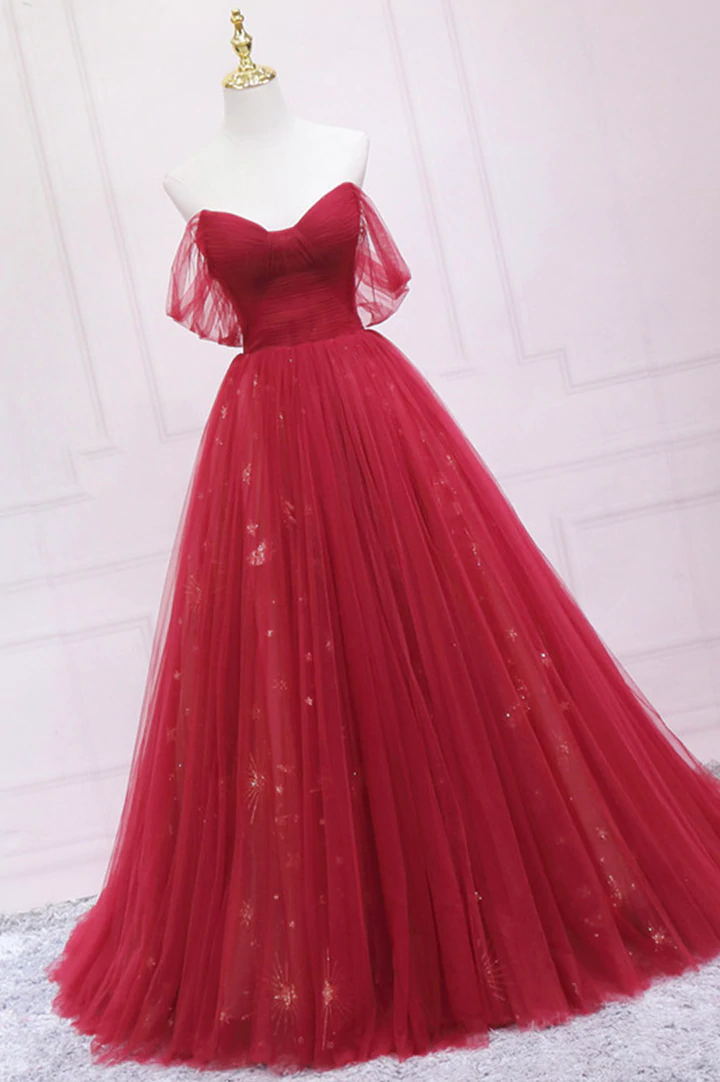 Glamorous Red Off-the-Shoulder Prom Dress With Sequins