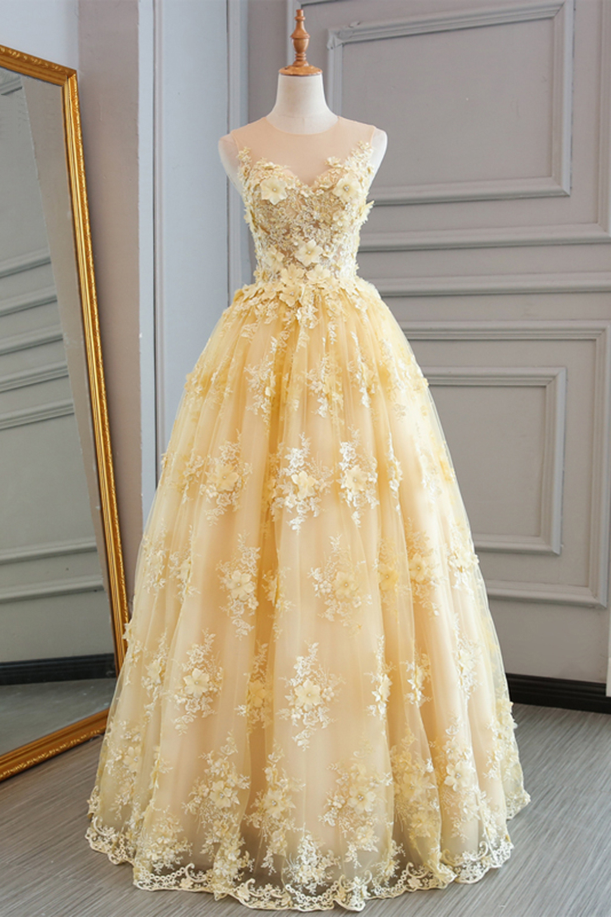 slim fit dress slacks Yellow Floral Bridal Wedding Gown for Bride & Bridesmaid Yellow / Floor Length / US6 main image 1