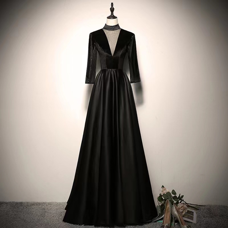 Long Sleeve Prom Dress,high Neck Party Dress,black Formal Dress