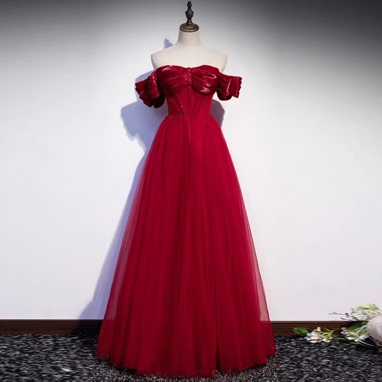 Charming Evening Dress ,long Party Dress, Off Shoulder Fashionable Prom Dress, Red Dress