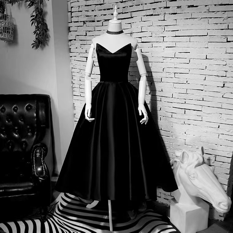 Black Prom Dress,strapless Evening Dress ,high Low Party Dress, Homecoming Dress