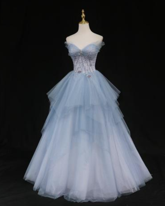 High Quality Prom Dress,a-line Prom Dress,strapless Tulle Formal Prom Gown