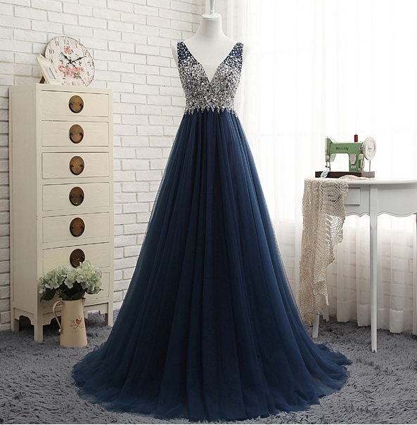 A-line Beading Formal Prom Dress, Beautiful Long Prom Dress, Banquet Party Dress