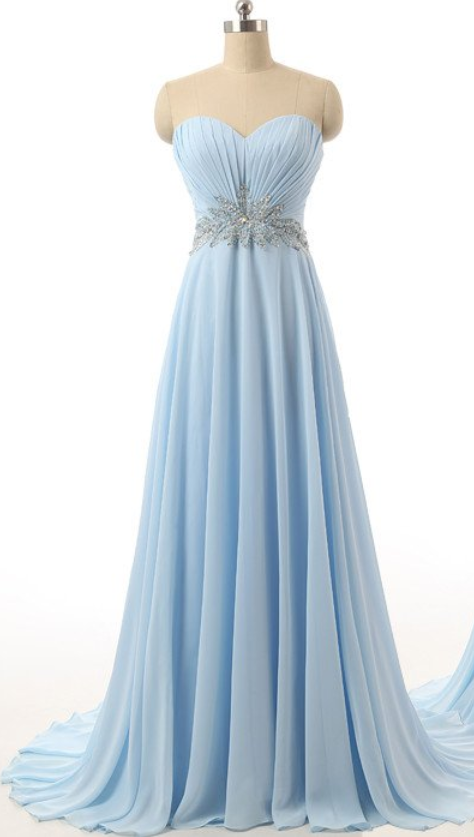 Elegant Blue A-Line Chiffon Modest Long Party Dress Formal Prom Dress, DP5054 main image 0