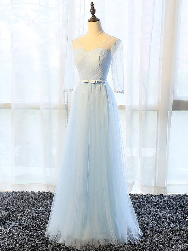 Elegant Tulle V-neck Sleeveless Formal Prom Dress, Beautiful Long Prom Dress, Banquet Party Dress