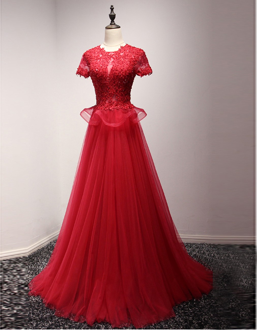 Elegant O Neck Tulle Formal Prom Dress, Beautiful Long Prom Dress, Banquet Party Dress