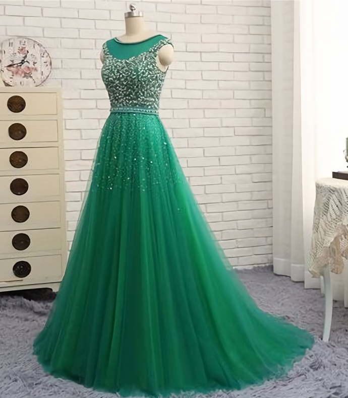 Elegant Aline Tulle Formal Prom Dress, Beautiful Long Prom Dress