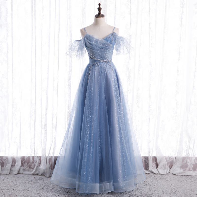 A-Line/Elegant 3/4 Sleeves Off-the-Shoulder Tulle Sash/Ribbon/Belt Prom Dresses main image 0