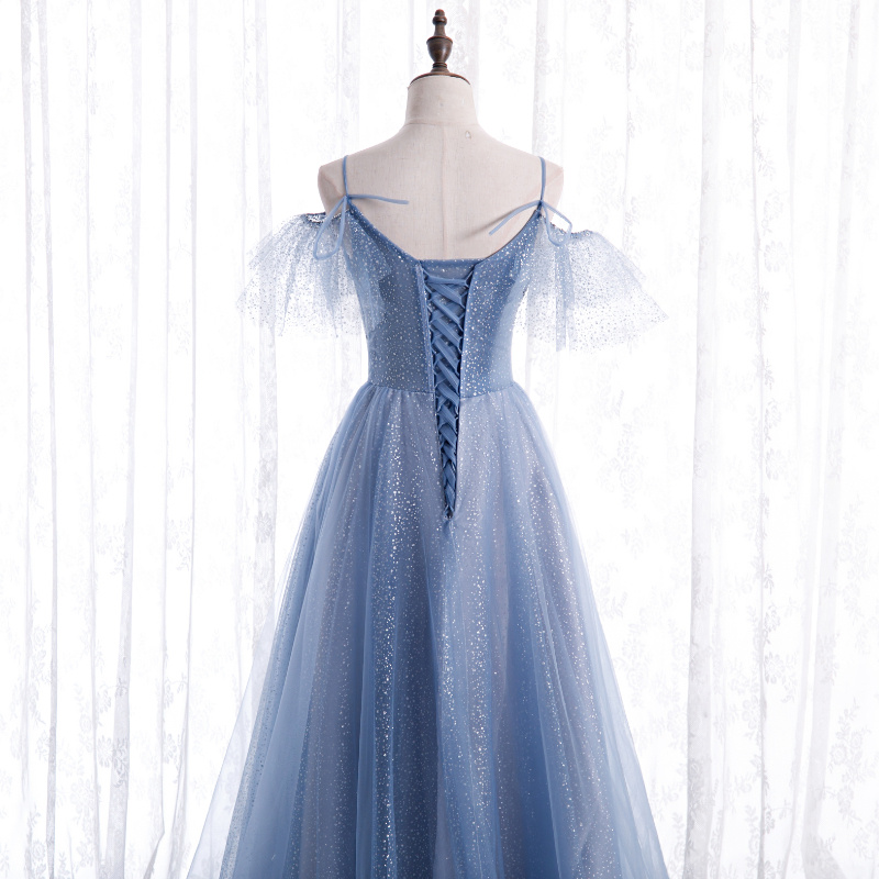 A-Line/Elegant 3/4 Sleeves Off-the-Shoulder Tulle Sash/Ribbon/Belt Prom Dresses