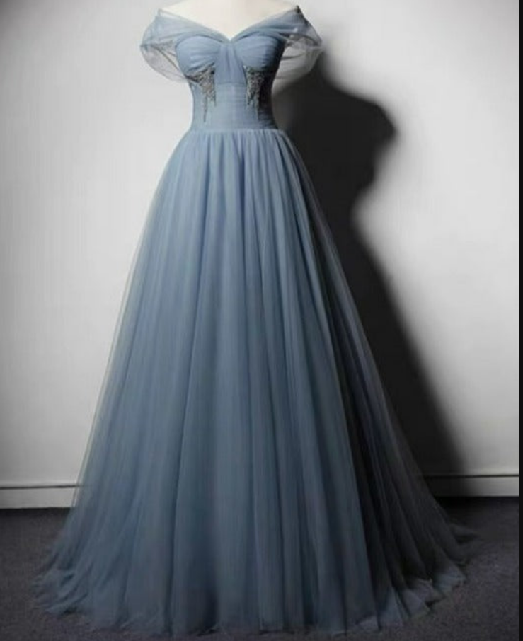 Prom Dresses Tulle Off Shoulder Beaded Long Prom Dress Party Dress, Long Evening Gowns