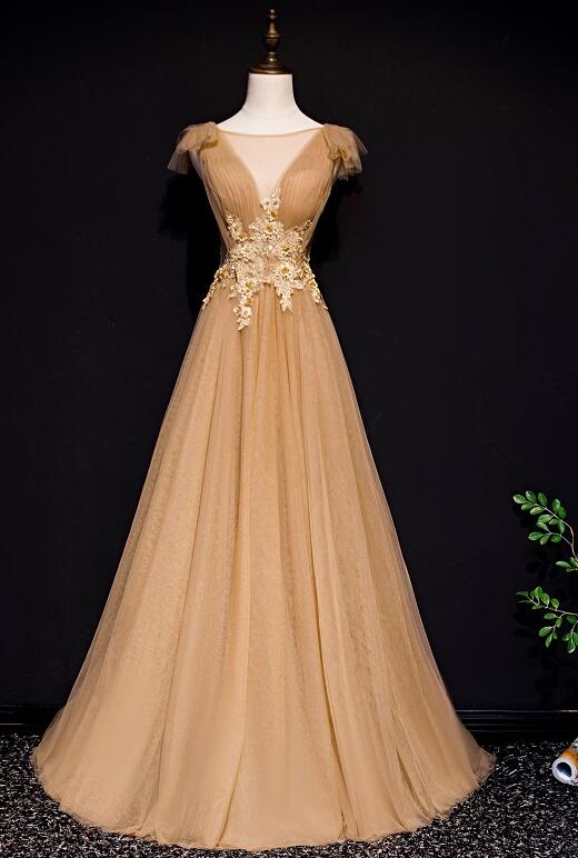 Elegant Sweetheart A Line Applique Tulle Formal Prom Dress, Beautiful Long Prom Dress, Banquet Party Dress