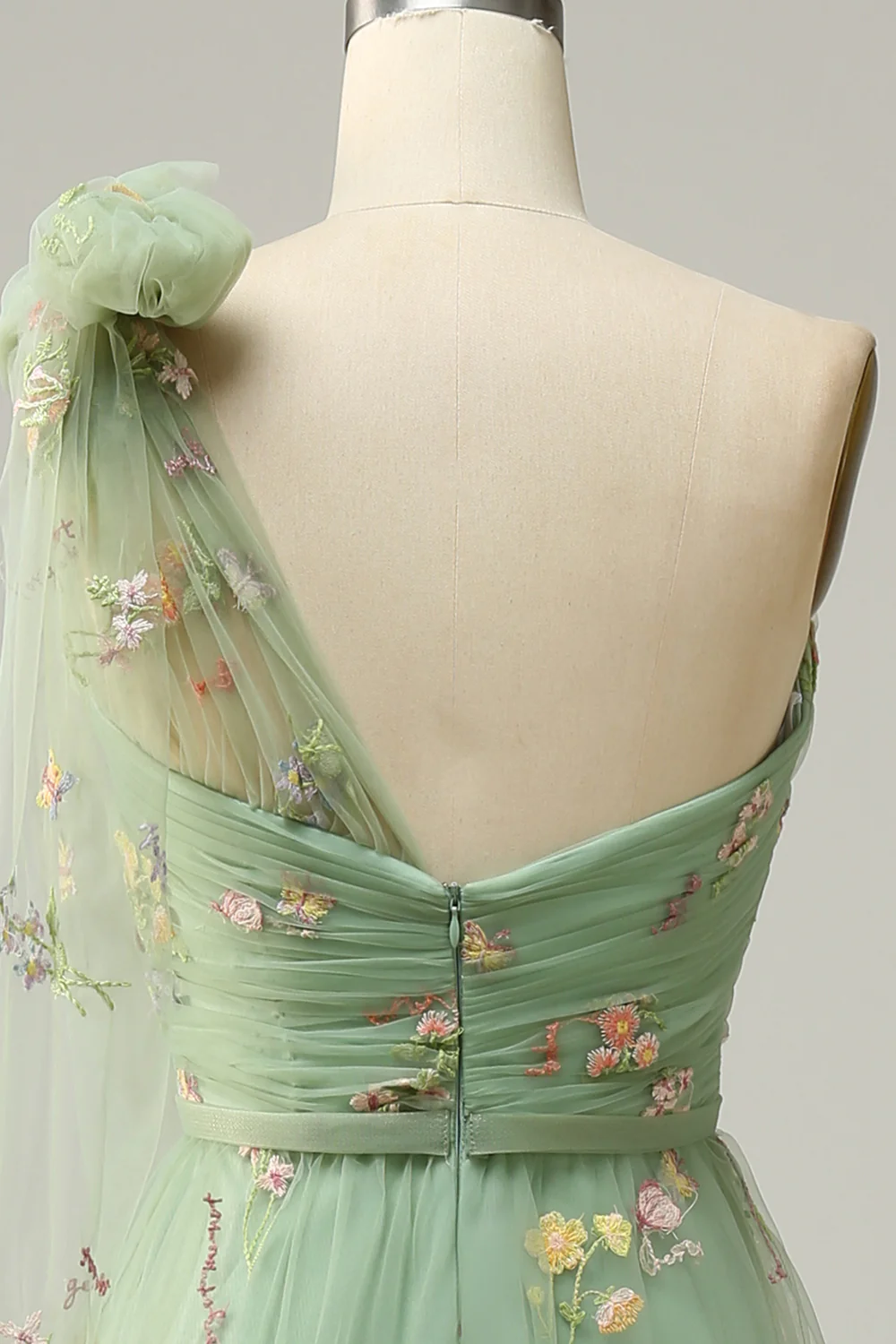 One Shoulder Green Long Prom Dress main image 0