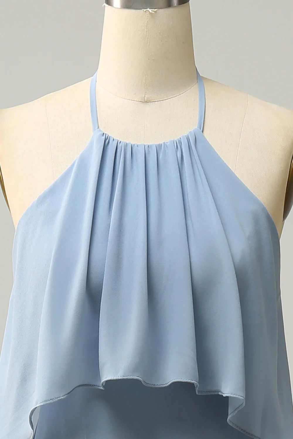 halter A-line blue long prom dress with cascade and open back    cg13169