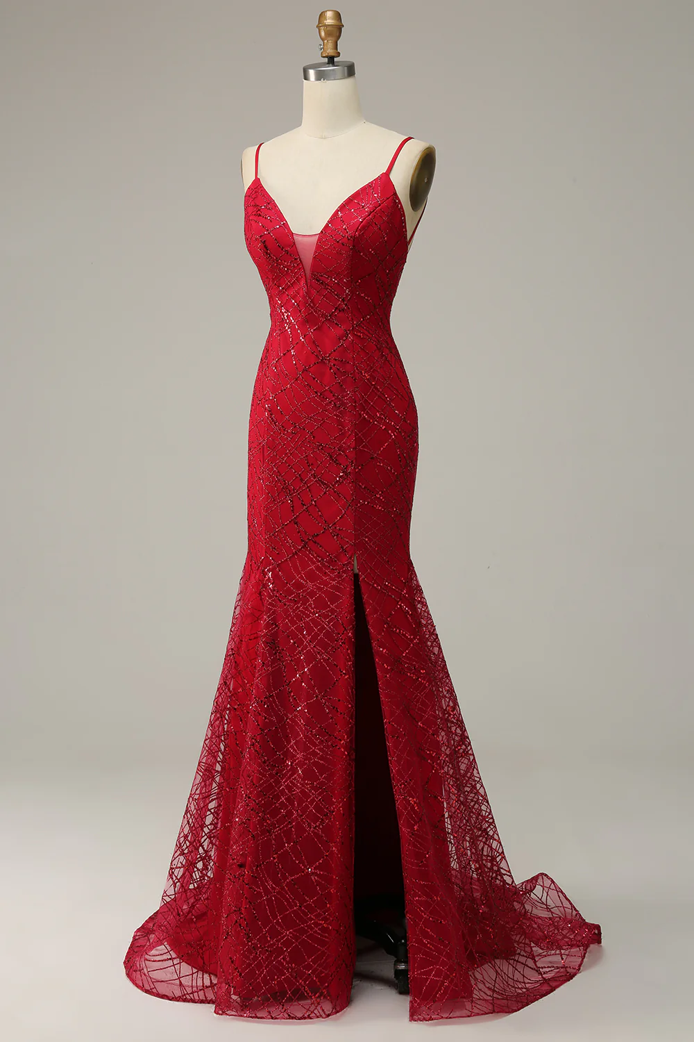 Red Spaghetti Strap Mermaid Evening Dress