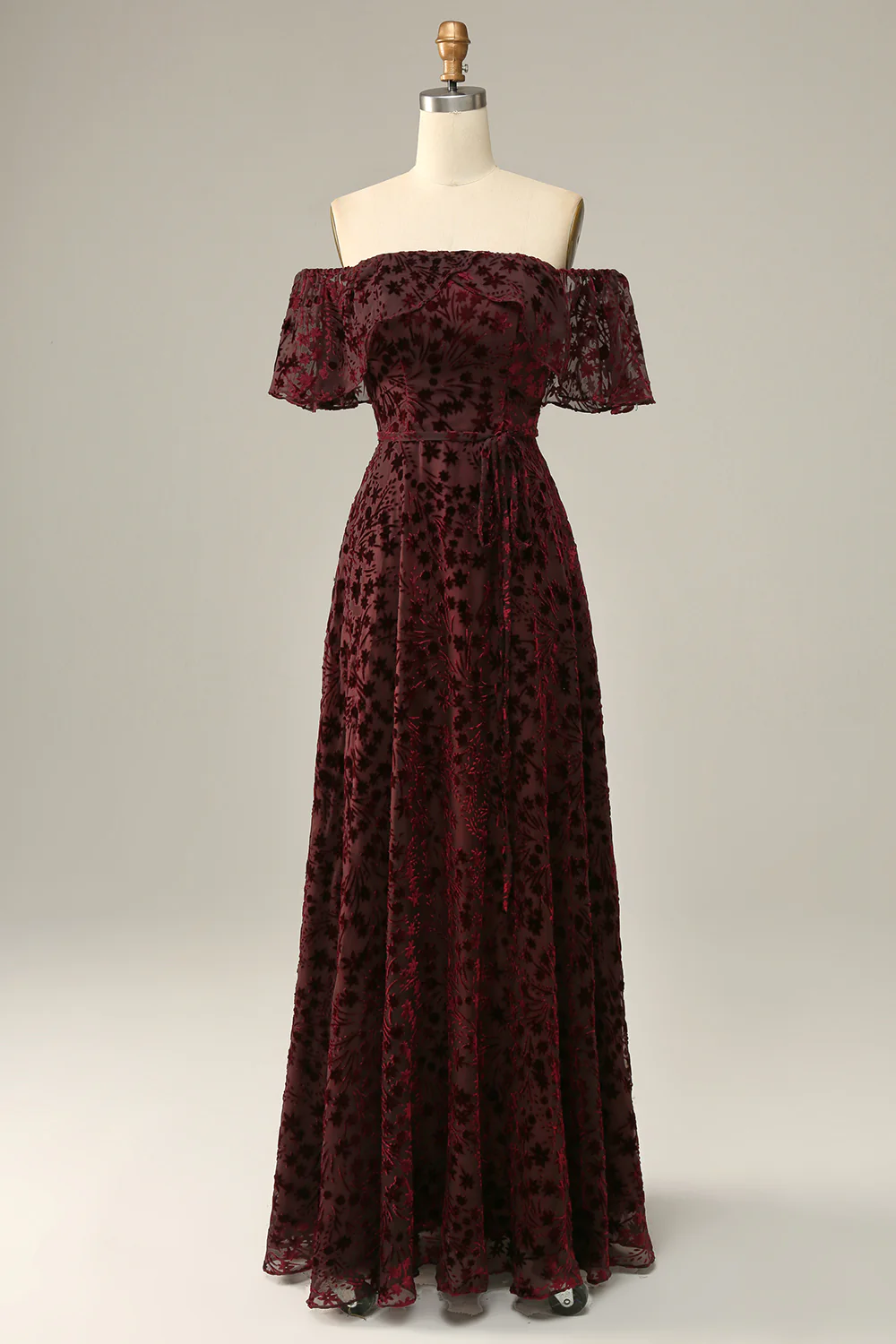 Burgundy Flower Off The Shoulder Evening Dress Party Dress