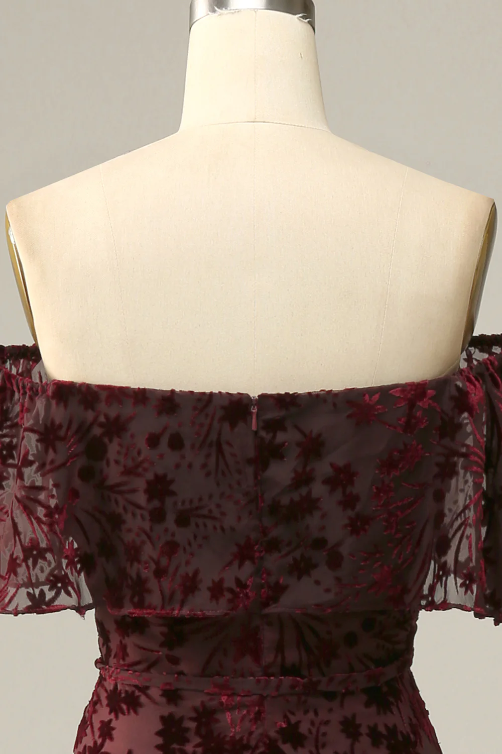 Off-The-Shoulder Burgundy Sequin Mini Party Dress