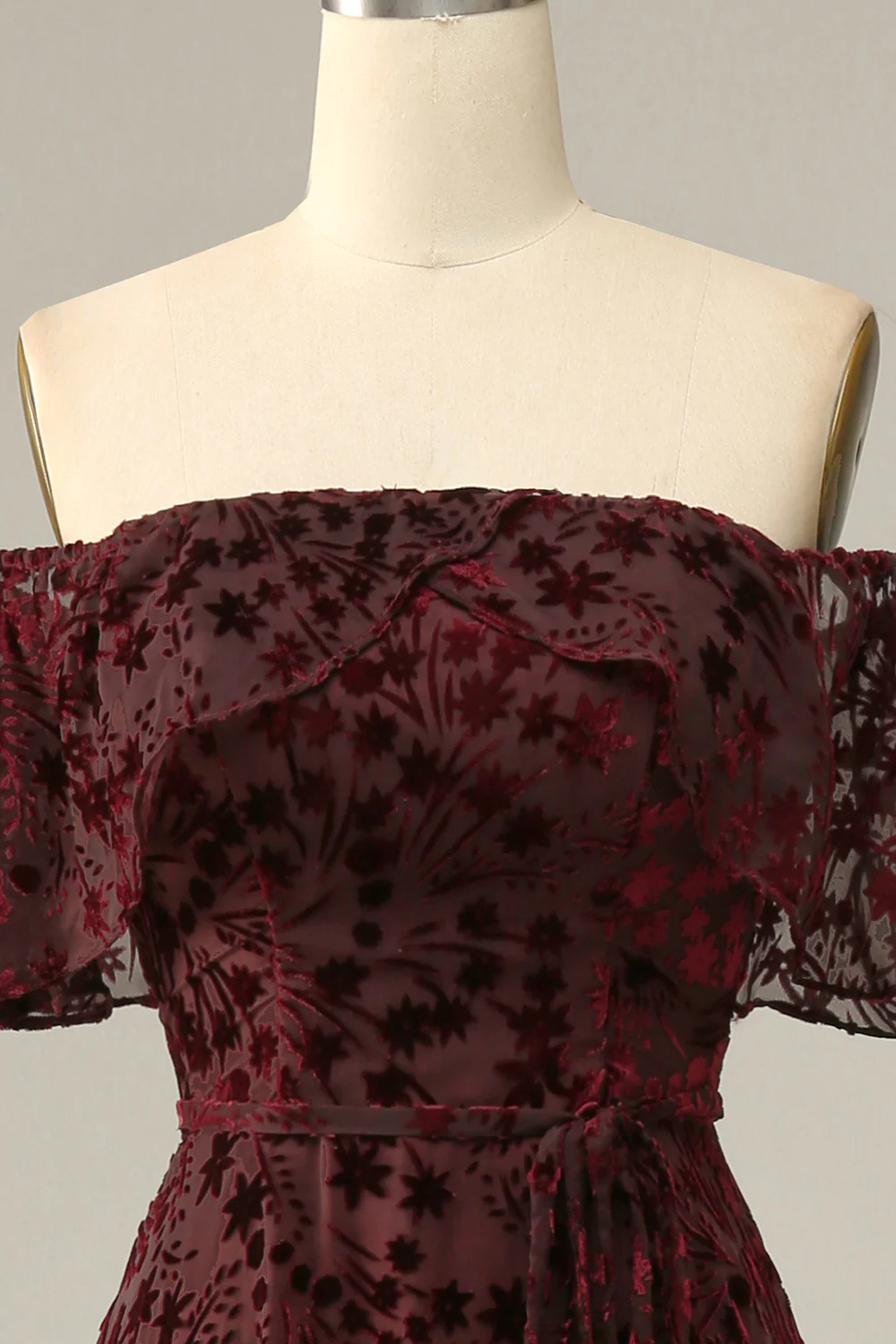 Burgundy Flower Off The Shoulder Evening Dress Party Dress on Luulla