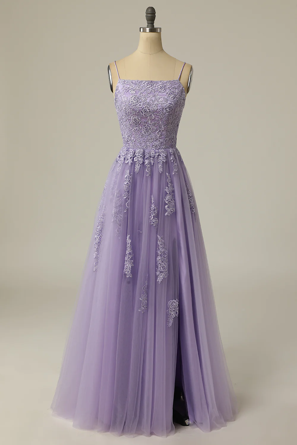 A Line Strapless Light Purple Long Prom Dress With Appliques