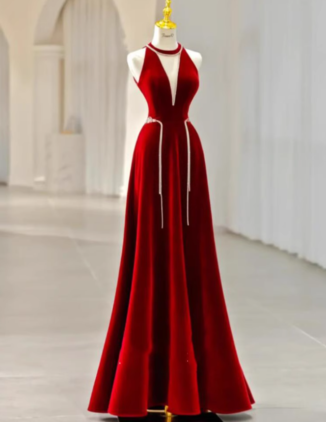 Prom Dresses,red Temperament Satin Evening Gowns Neck High-end Noble Banquet Dresses