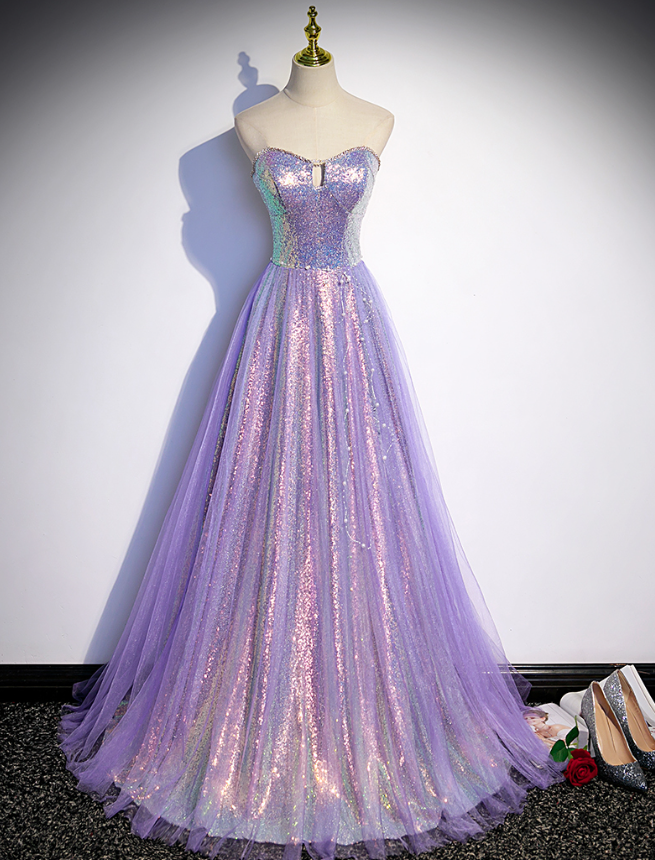 Prom Dresses,purple Strapless Sleeveless Sequins Evening Gowns Dresses Light Luxury High-end Banquet Cocktail Dresses