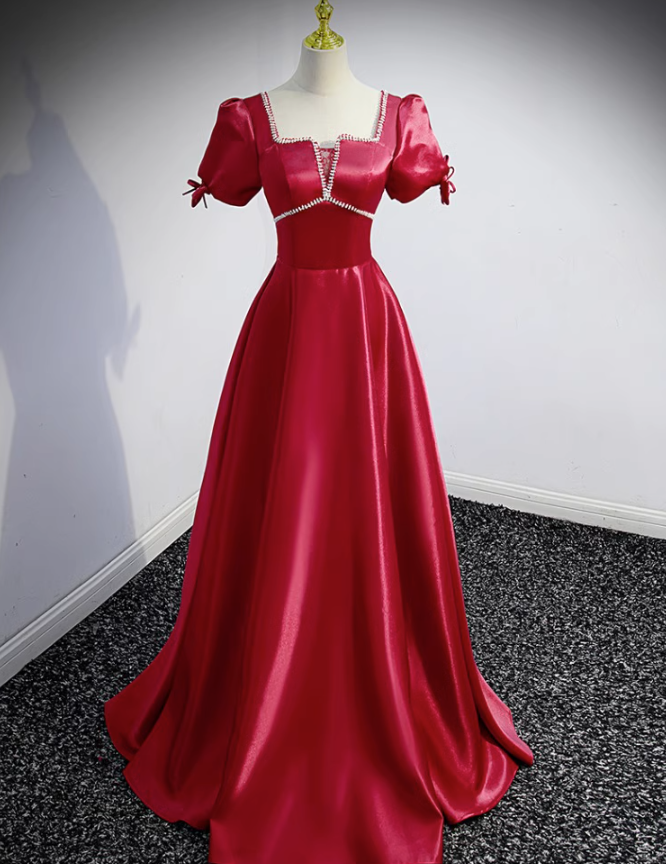 Prom Dresses,dignified Atmosphere Burgundy French Satin Evening Gowns Formal Dresses