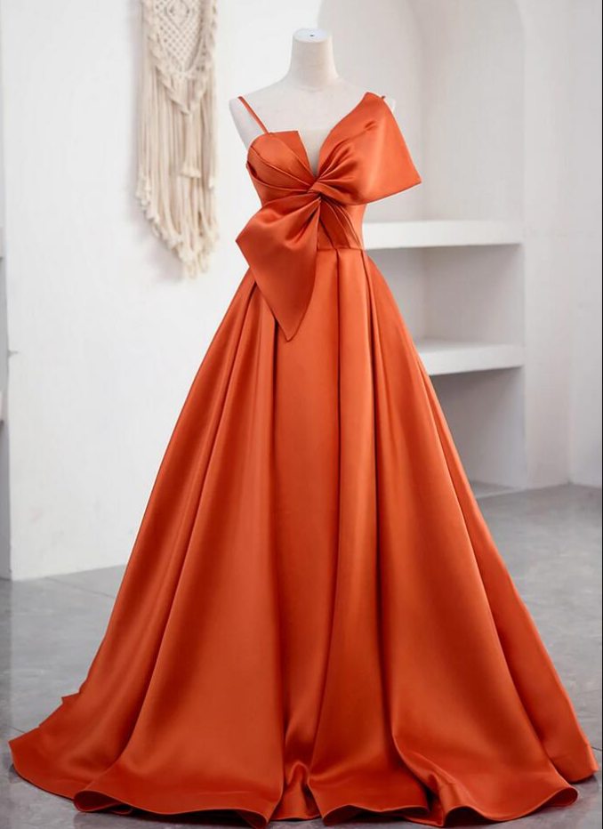 Prom Dresses,orange Satin Strapless Floor Length Gowns Birthday Party Evening Dresses