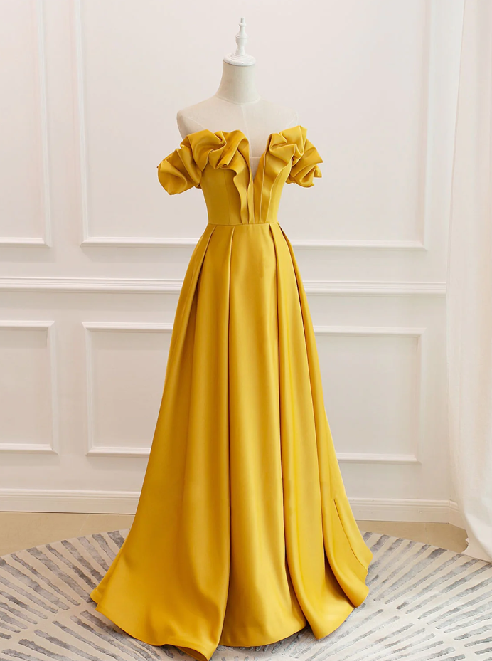 Prom Dresses,yellow Elegant Party Dresses Strapless Satin Evening Gowns