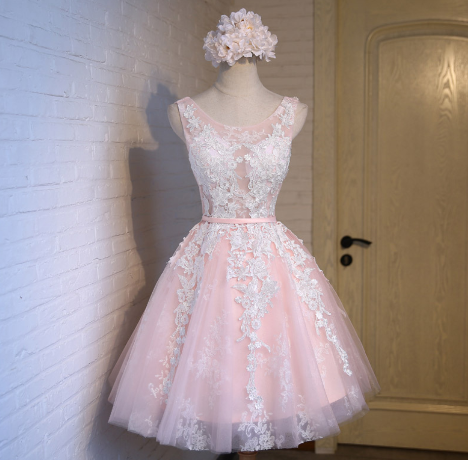 Homecoming Dresses,pink Lace Short Prom Dresses Tulle Short Gowns Party Dresses