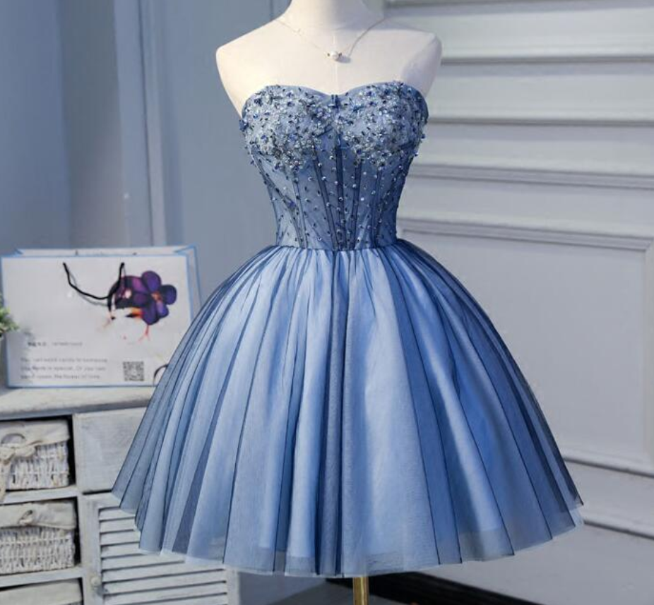 Homecoming Dresses,mini Short Blue Homecoming Dress Prom Gowns Sexy Sweetheart Backless Beaded Sequins Top Short Party Dresses Ball Gown