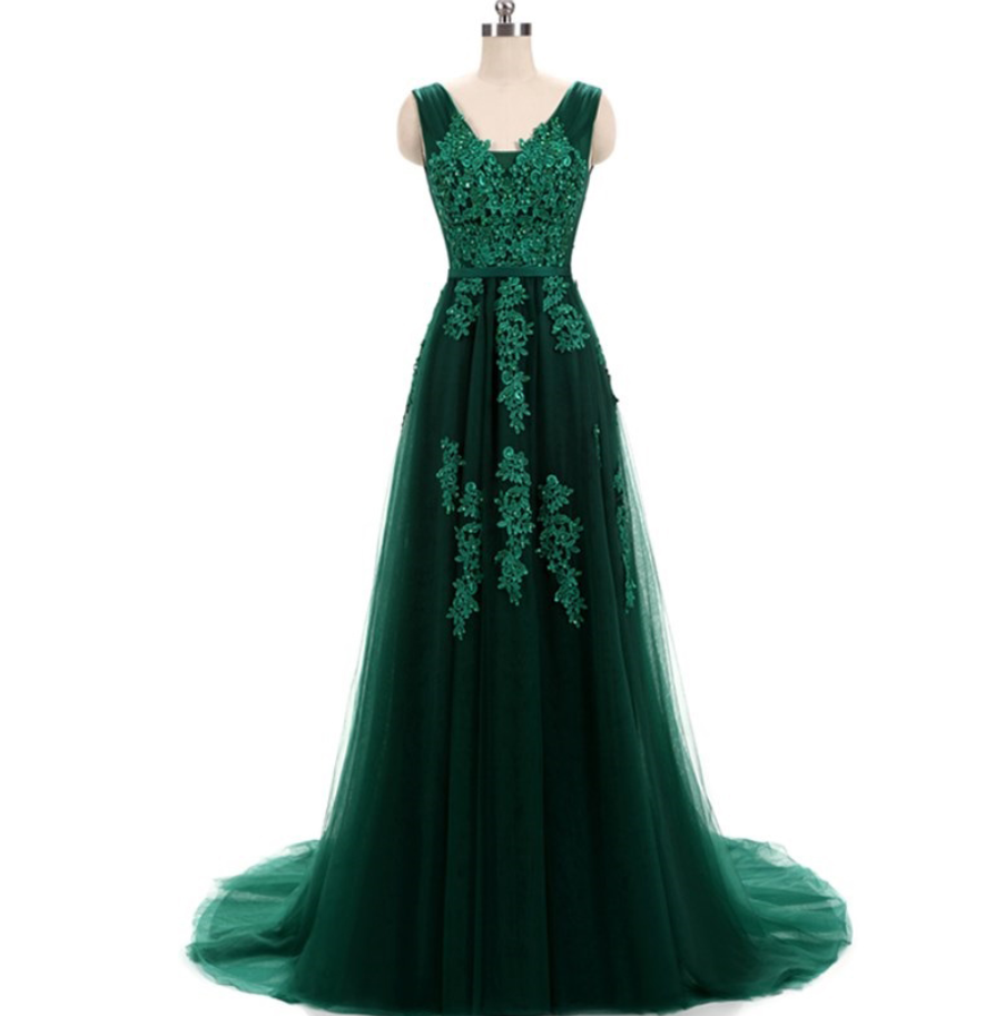 Prom Dresses,a-line V Neck Emerald Green Formal Dress Evening Gown