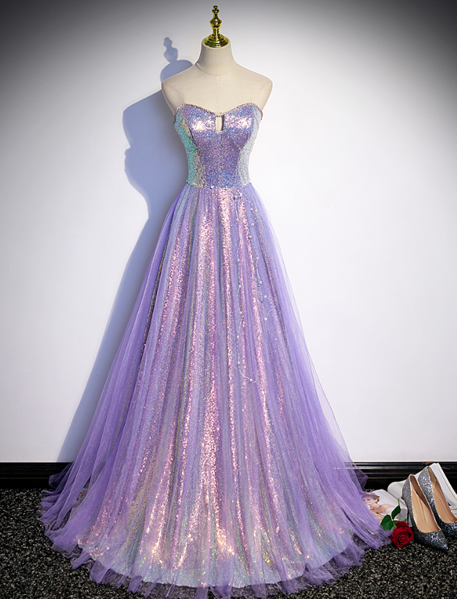 Prom Dresses, Purple Sheath Sequined Evening Gowns Dresses High-end Stage Gowns
