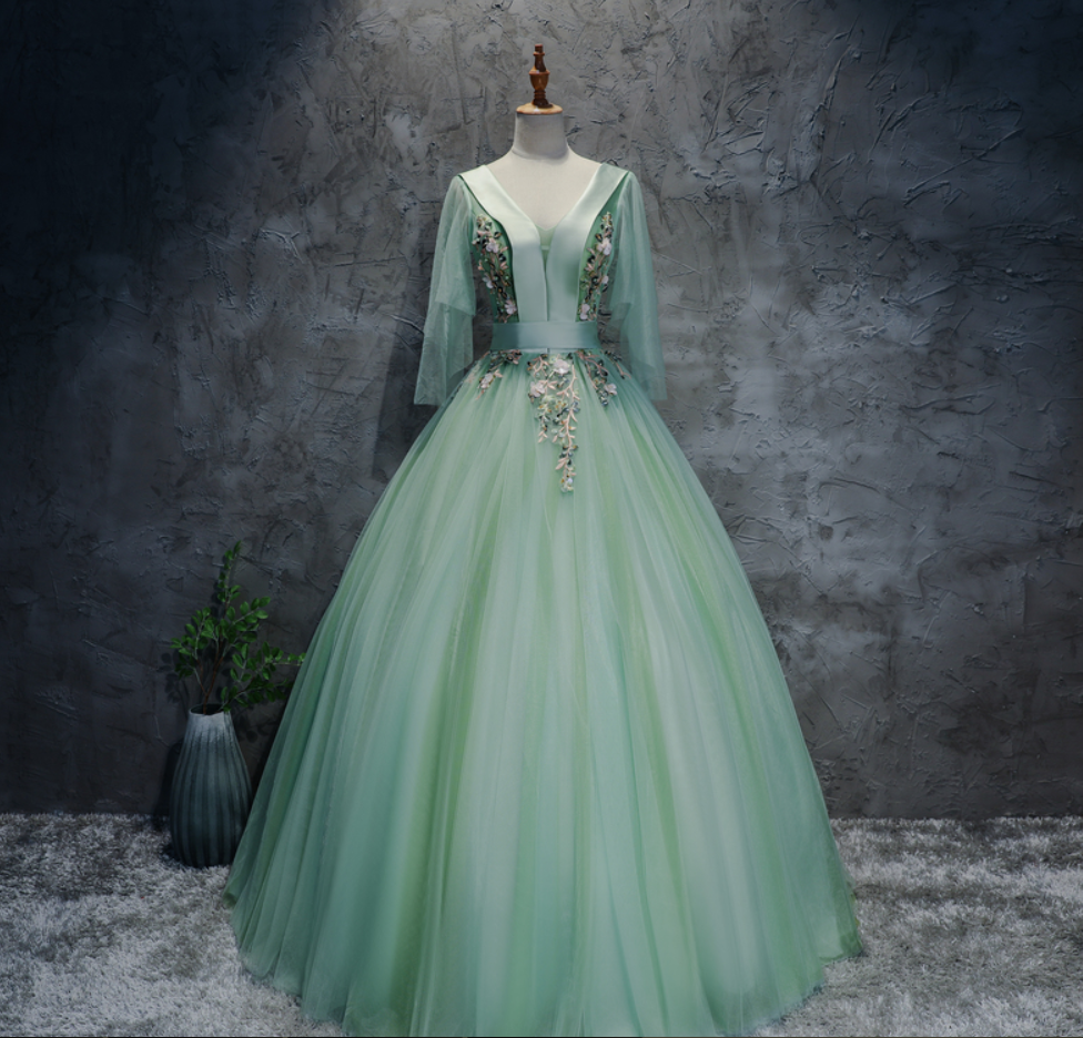 Prom Dresses, Light Green Puffy Gowns French Celebrity Banquet Gowns Party Dresses