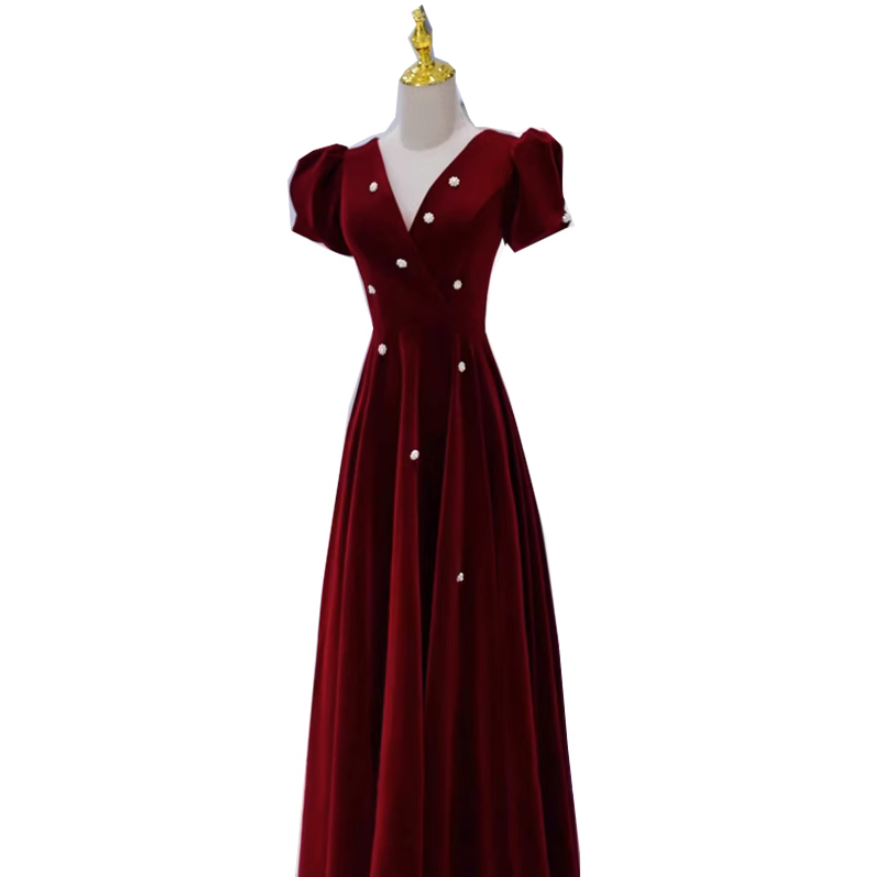 Prom Dresses, Burgundy Velvet A-line French Simple Party Evening Gowns
