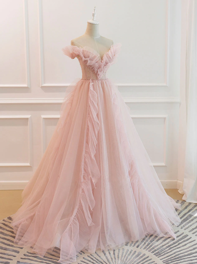 Prom Dresses, Pink Tulle Prom Dress Princess Formal Evening Gown
