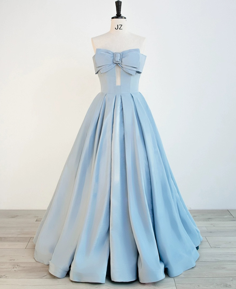 Prom Dresses,strapless Satin Blue Evening Gowns Lovely Party Dresses