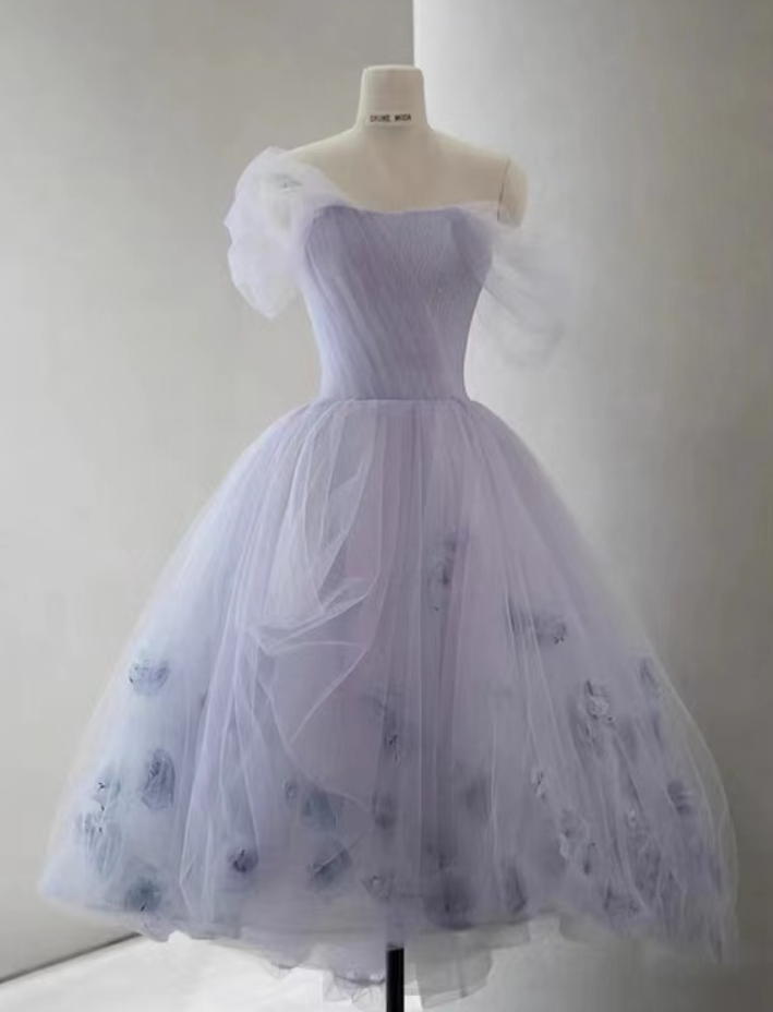 Homecoming Dresses, Strapless Party Gowns Purple Birthday Dresses With Applique Fairy Gowns