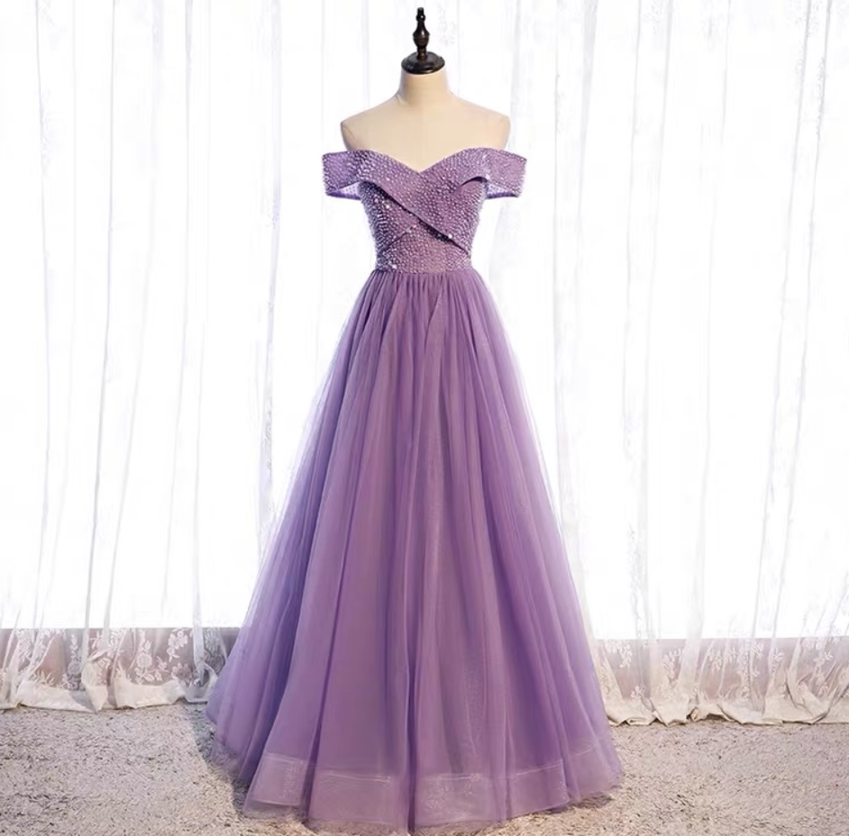 Prom Dresses,off Shoulder Long High Quality Dress Fairy Purple Evening Dress