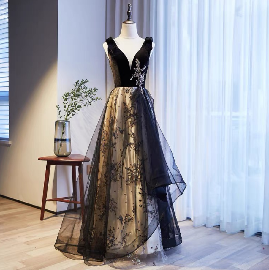 Prom Dresses,vintage V Neck Irregular Evening Gowns Backless Velvet Sleeveless Business Party Dresses