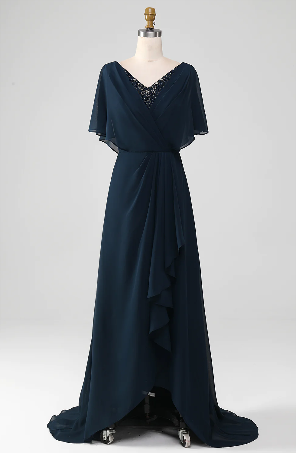 Prom Dress,navy A-line V-neck Asymmetrical Sequins Mother Of The Bride Dress With Beading Prom Dress,navy A-line V-neck Asymmetrical Sequins Mother Of The Bride Dress With Beading