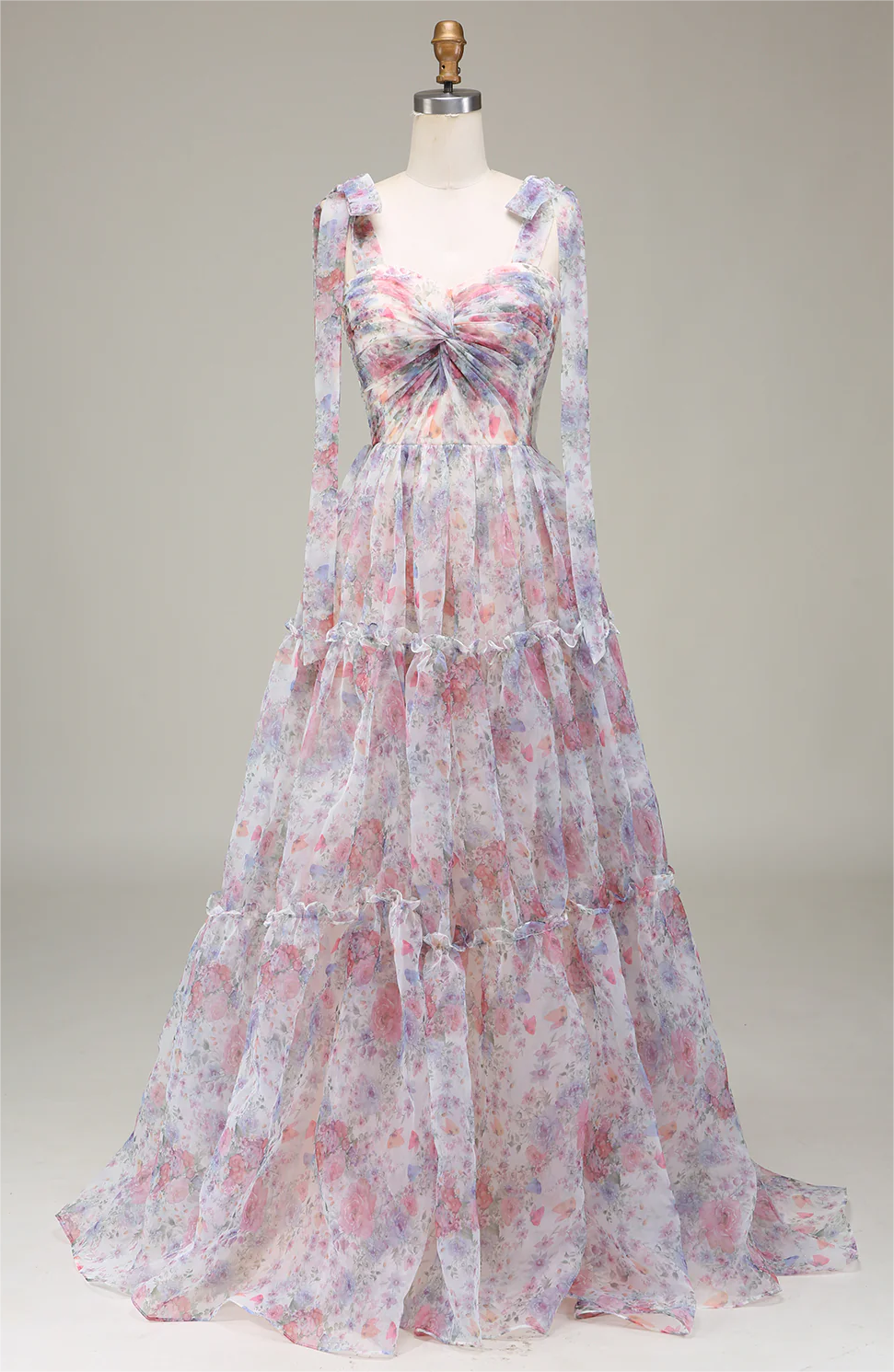 Prom Dress,a-line Spaghetti Straps Lilac Flower Printed Prom Dress