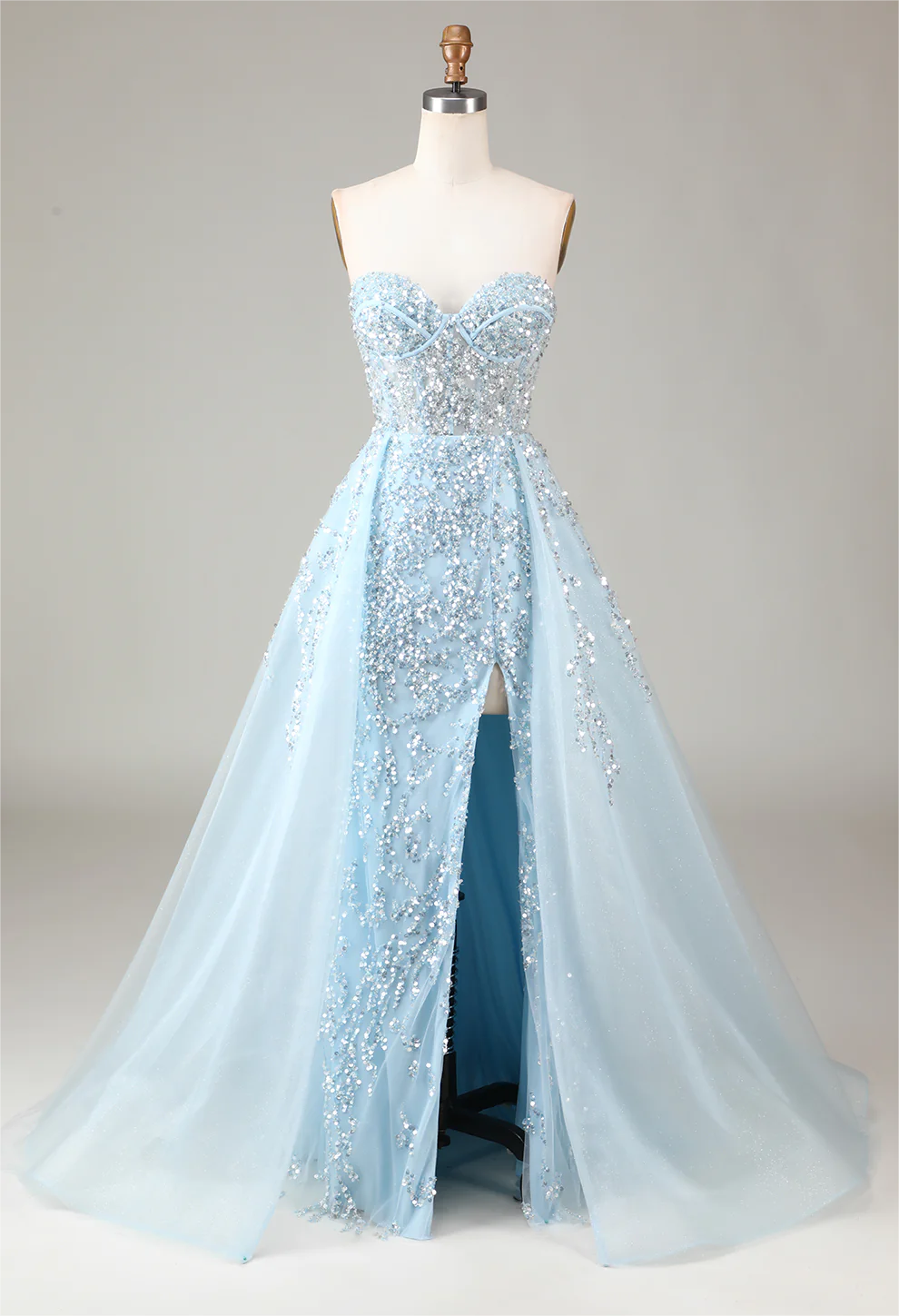 Prom Dress,corset Blue Strapless A Line Prom Dress With Slit