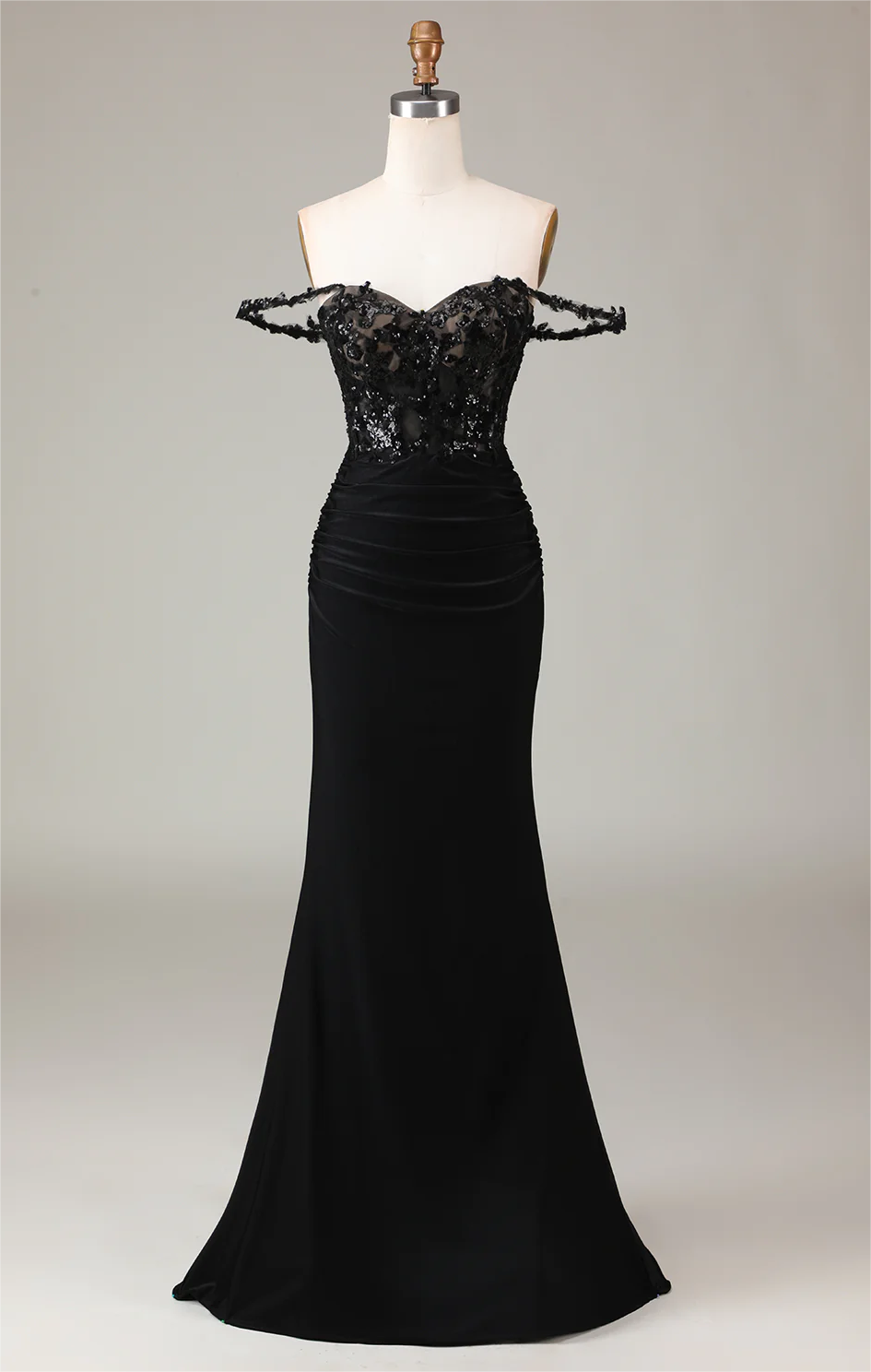 Prom Dress,off The Shoulder Black Sparkly Mermaid Prom Dress