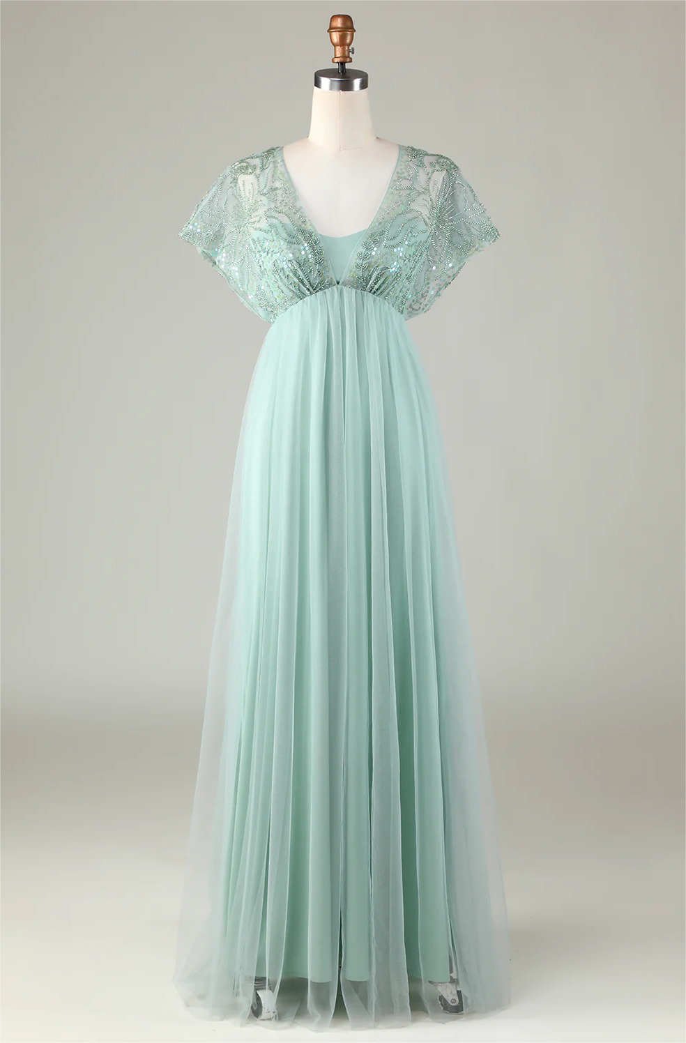 Prom Dress,tulle Sparkly Sage Bridesmaid Dress With Beading