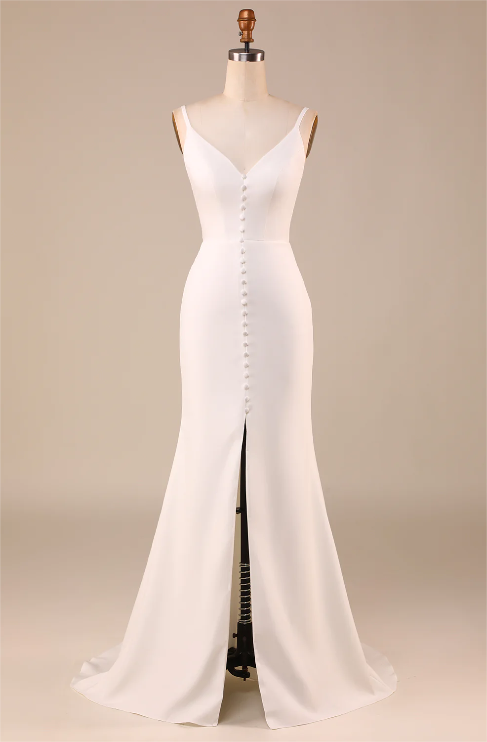 Prom Dress,simple Ivory Mermaid Backless Long Wedding Dress With Slit