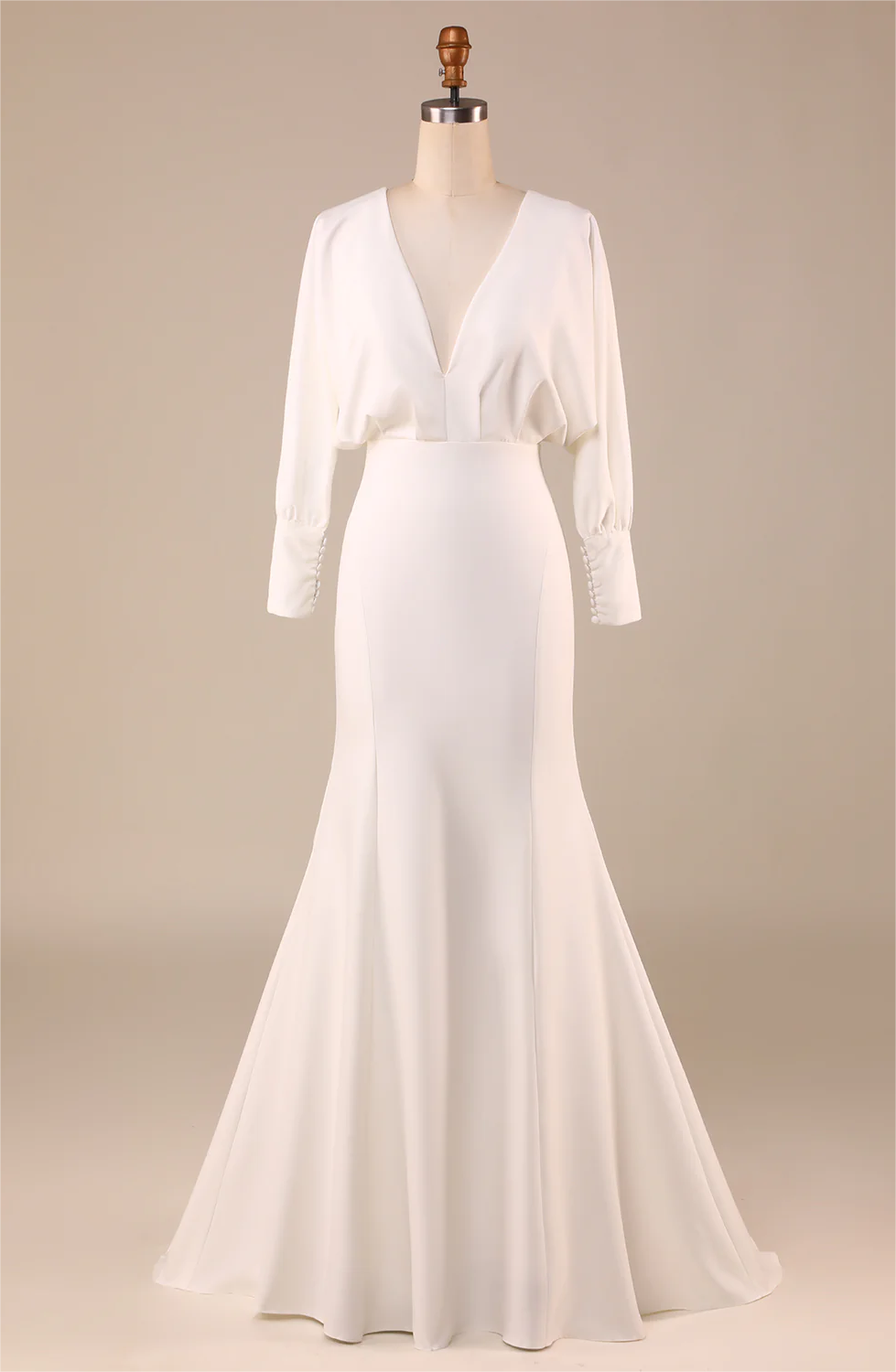 Prom Dress,simple Ivory Mermaid Long Sleeves Deep V-neck Wedding Dress