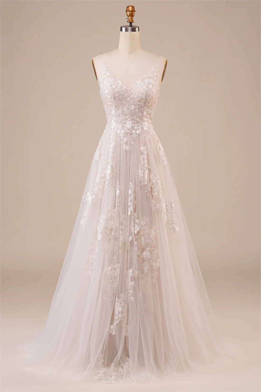 Prom Dress,Ivory A-Line Tulle Backless Wedding Dress