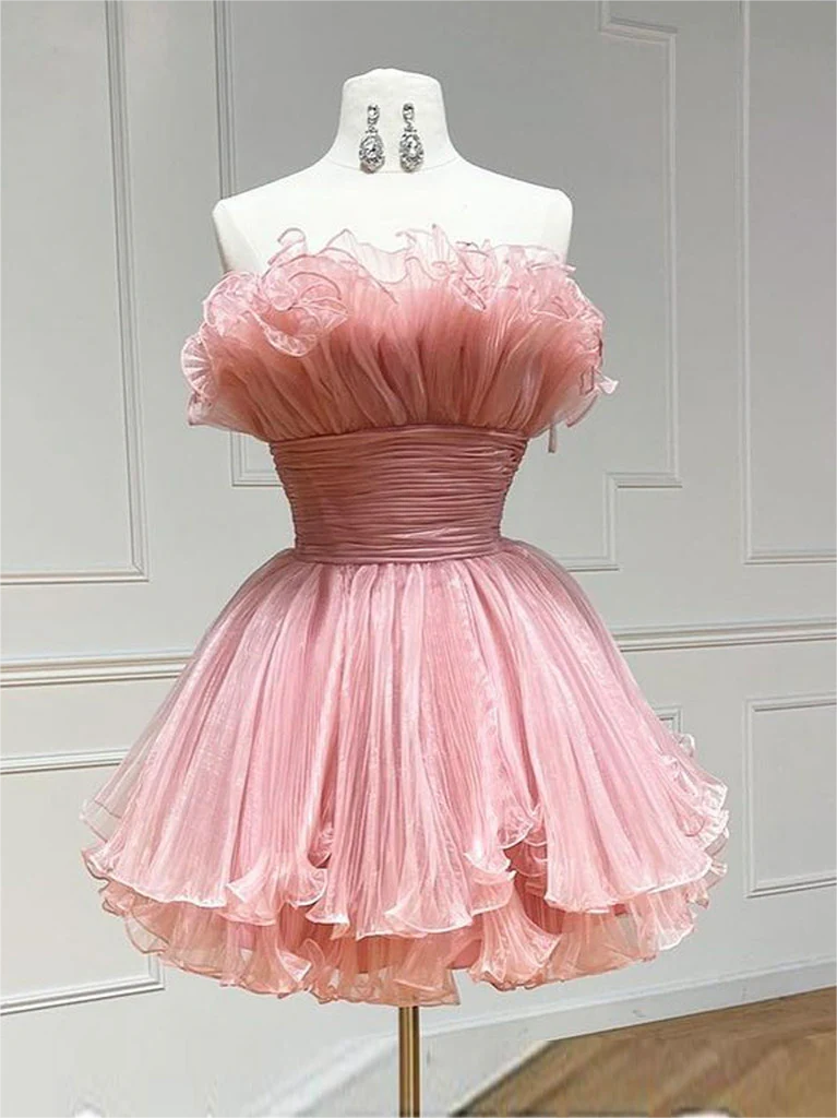 strapless open back dress Light Pink Strapless Short Homecoming Dress with Bow Silver / 10 main image 1