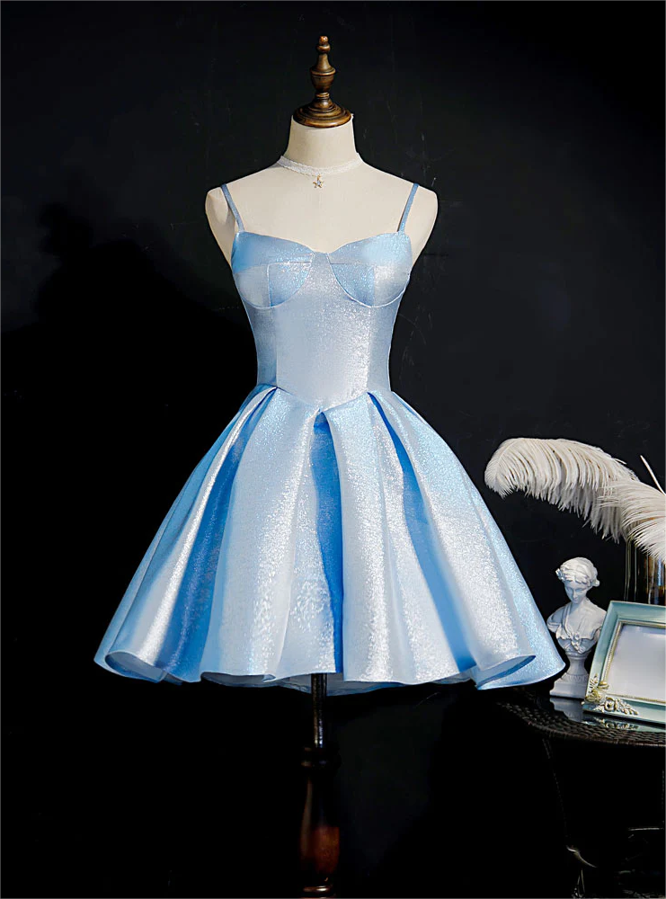 Homecoming Dresses,Simple Sweetheart Neck Satin Short Blue Prom Dresses, Puffy Blue Homecoming Dresses